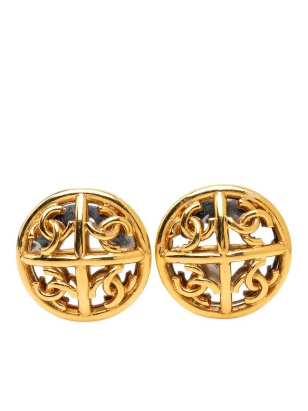 Chanel CC Logo Round Earrings Gold Plated